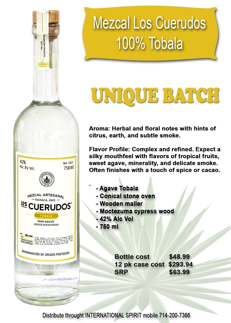 Mezcal Los Cuerudos · Tradición Chagoya Tobalá · Unique Batch